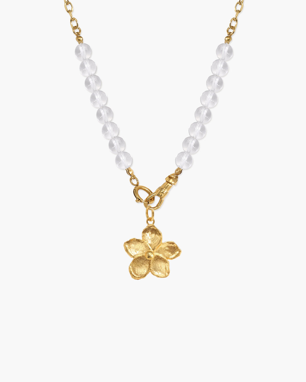 Clear Quartz Beaded Necklace with Charm Holder Clasp